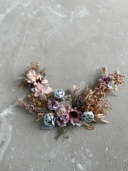 Bridal hair arrangement in pastel colours