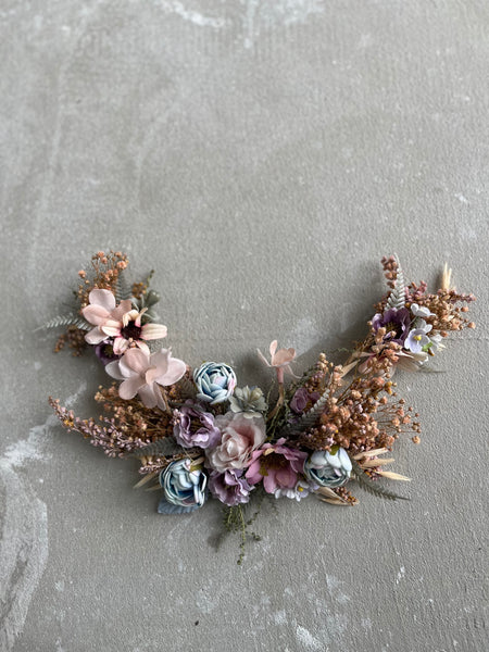 Bridal hair arrangement in pastel colours