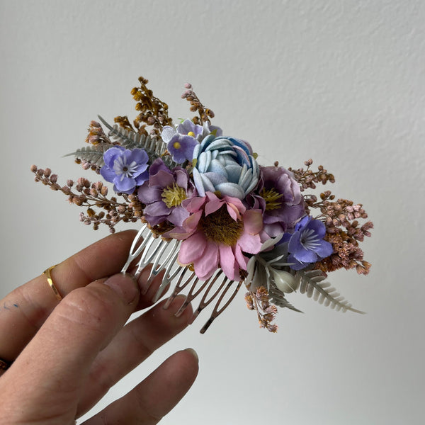 Romantic flower hair comb with blue peony