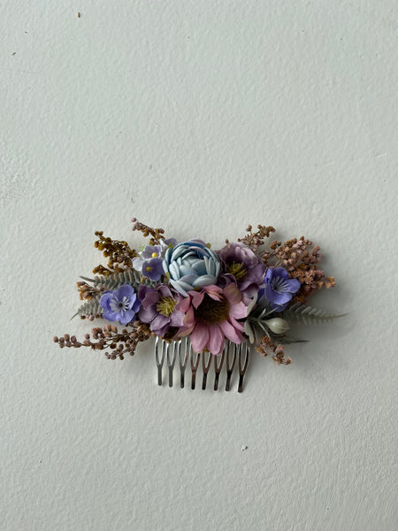 Romantic flower hair comb with blue peony