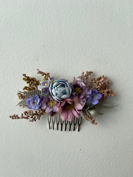 Romantic flower hair comb with blue peony