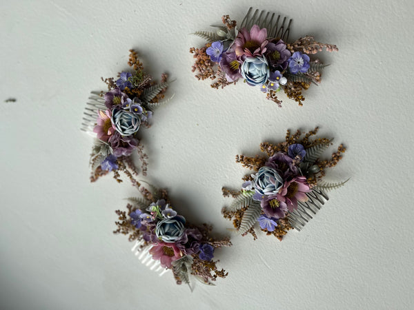 Romantic flower hair comb with blue peony