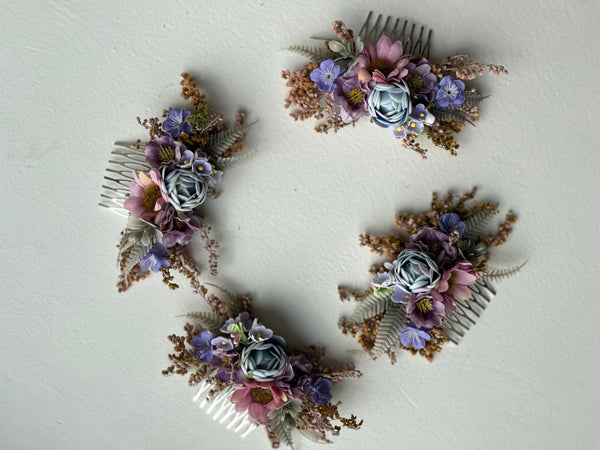 Romantic flower hair comb with blue peony
