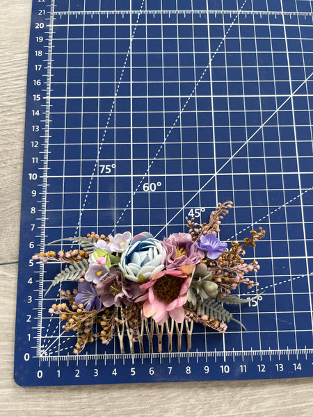 Romantic flower hair comb with blue peony