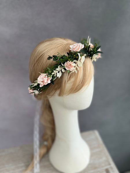 Romantic blush wedding hair wreath