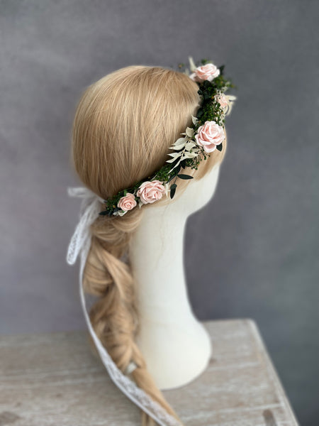 Romantic blush wedding hair wreath
