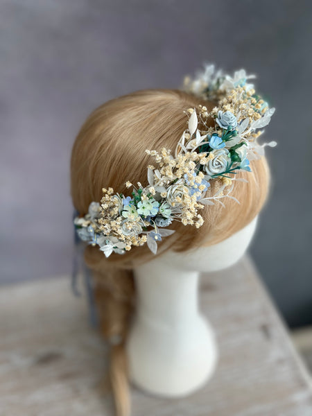 Baby's breath dusty blue bridal crown