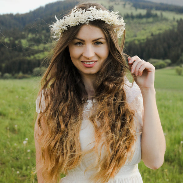 Dried flower hair wreath Ivory bridal crown Preserved flower wreath Magaela Natural flower crown Wedding headpiece Bridal hair jewellery