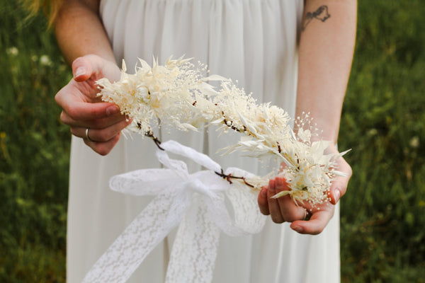 Dried flower hair wreath Ivory bridal crown Preserved flower wreath Magaela Natural flower crown Wedding headpiece Bridal hair jewellery
