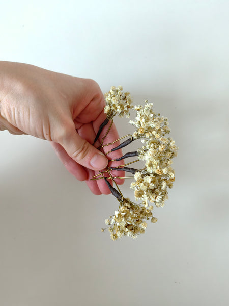 Ivory baby's breath flower hairpins