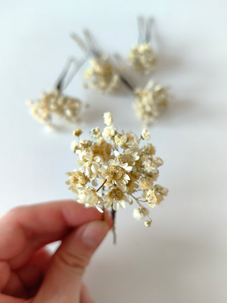 Ivory baby's breath flower hairpins