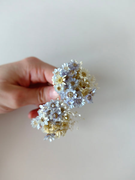 Blue and ivory flower hairpins