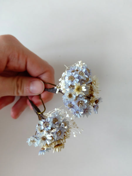 Blue and ivory flower hairpins