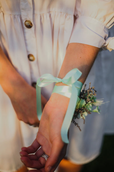 Mint flower bracelet Pastel turquoise bracelet Wrist corsage for bride Flower jewellery Customisable bracelet Bridesmaids jewellery Magaela