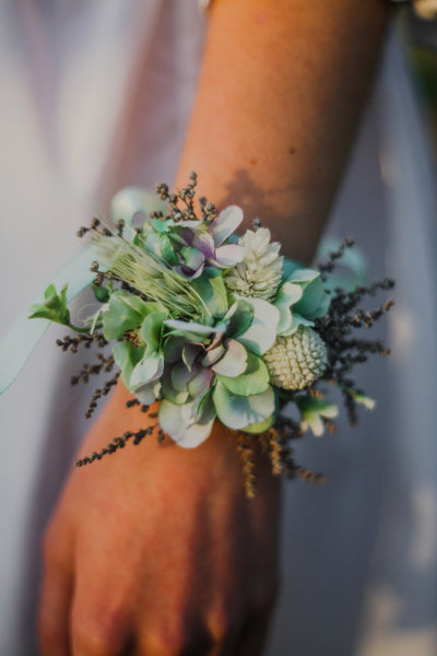 Mint flower bracelet Pastel turquoise bracelet Wrist corsage for bride Flower jewellery Customisable bracelet Bridesmaids jewellery Magaela