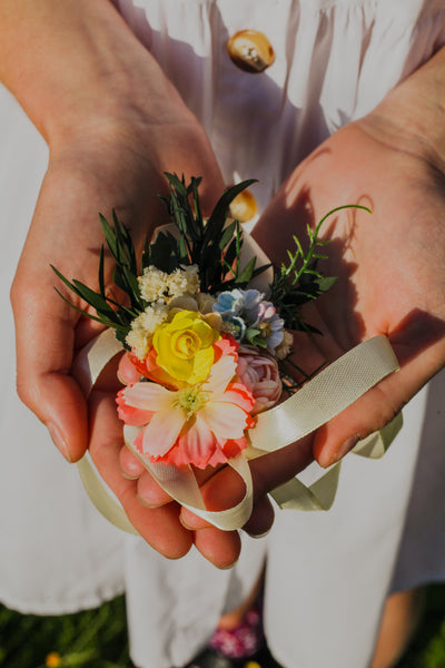 Tropical summer bracelets Bridal flower bracelet Exotic wedding jewellery Flower wrist corsage Summer colourful bracelet Bride to be Magaela