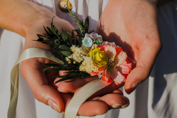 Tropical summer bracelets Bridal flower bracelet Exotic wedding jewellery Flower wrist corsage Summer colourful bracelet Bride to be Magaela