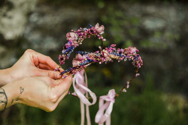 Pink and purple flower hair crowns Set of matching crowns Mummy and me Wedding accessories Children photo props flower girl headpiece