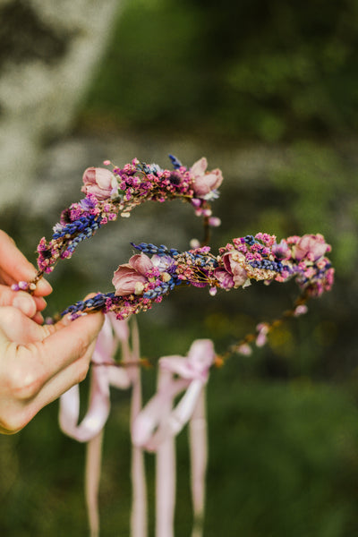 Pink and purple flower hair crowns Set of matching crowns Mummy and me Wedding accessories Children photo props flower girl headpiece