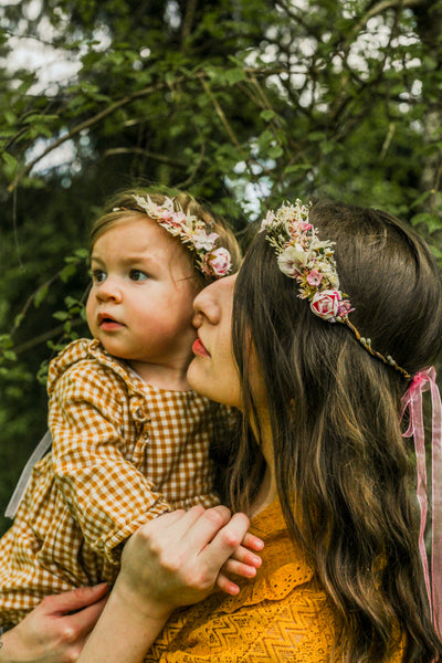 Mummy and me flower crowns Matching flower wreaths Mother and daughter headpieces Flower girl Wedding accessories Pink peony crown Magaela