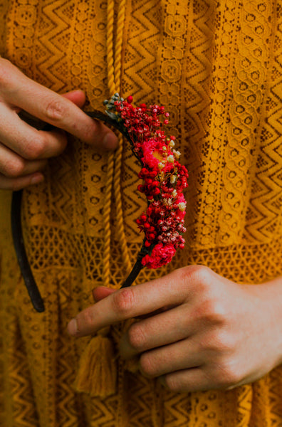 Red flower headband for flower girl