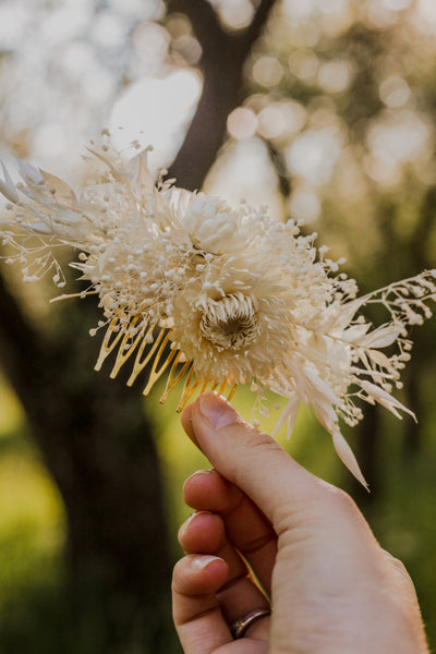 Dried flower hair comb Ivory bridal headpiece Bride Wedding hair comb Natural preserved hair comb Magaela Hair flowers Cream hair comb