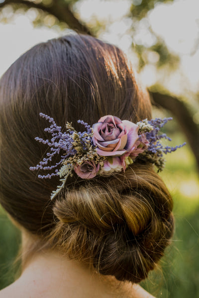 Romantic purple and pink flower comb Wedding headpiece Bridal hair comb Violet hair jewellery Dusty purple comb Customisable wedding Magaela