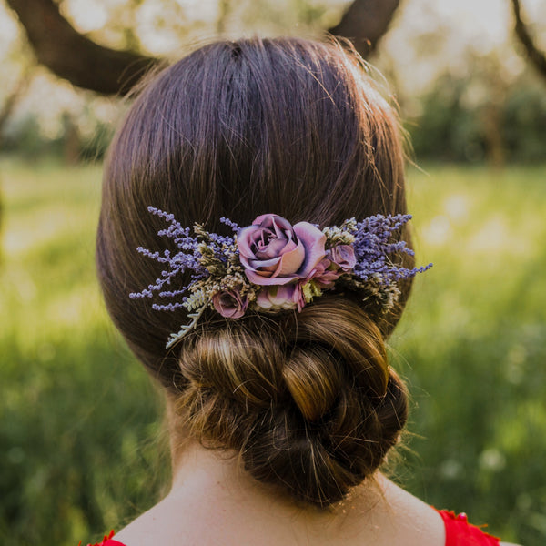 Romantic purple and pink flower comb Wedding headpiece Bridal hair comb Violet hair jewellery Dusty purple comb Customisable wedding Magaela