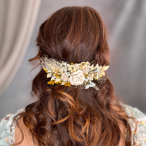 Yellow and ivory wedding hair clip