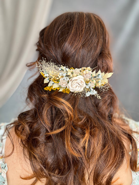 Yellow and ivory wedding hair clip