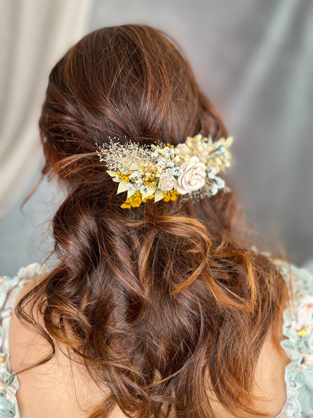 Yellow and ivory wedding hair clip