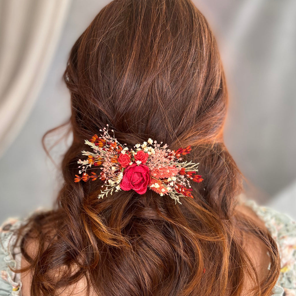 Red flower hair clip
