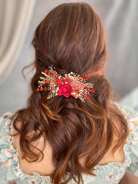 Red flower hair clip