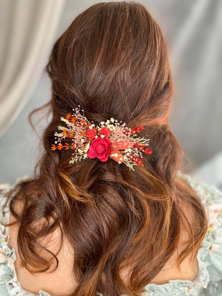 Red flower hair clip