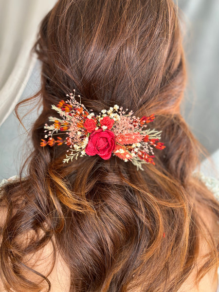 Red flower hair clip