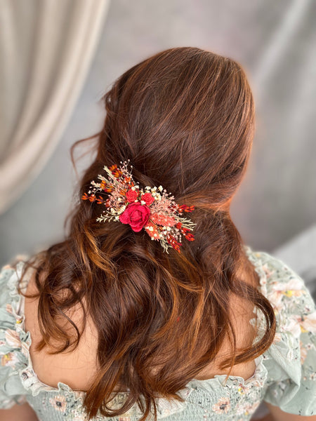 Red flower hair clip