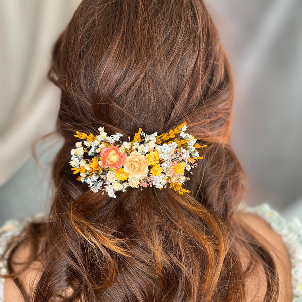 Yellow bridal flower hair clip