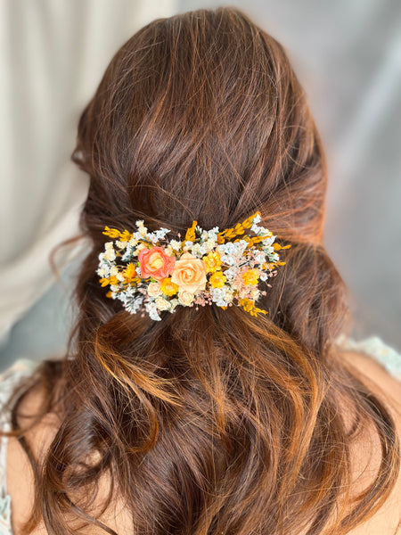 Yellow bridal flower hair clip