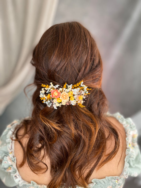 Yellow bridal flower hair clip
