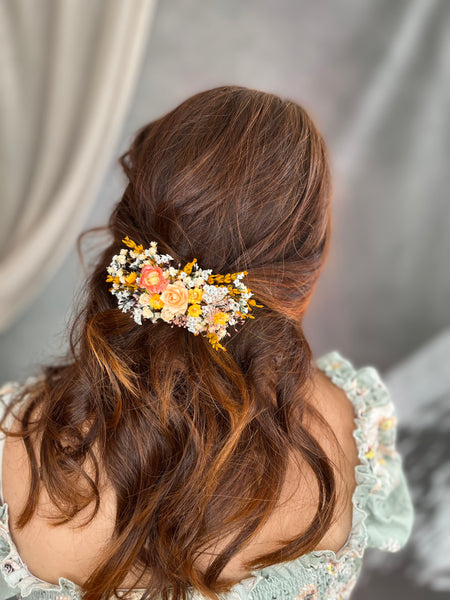 Yellow bridal flower hair clip