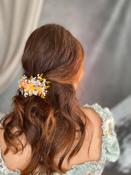 Yellow bridal flower hair clip