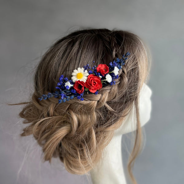 Lavender and poppy flower comb