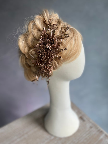 Bronze flower hair comb