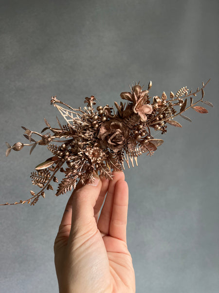 Bronze flower hair comb