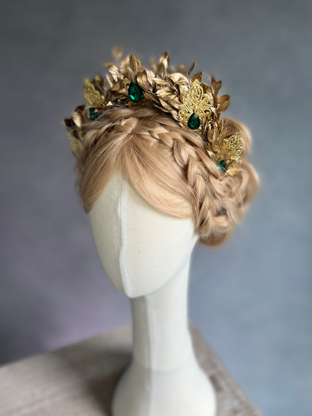 Golden and emerald flower crown