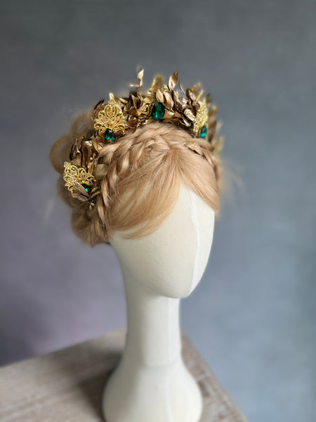Golden and emerald flower crown