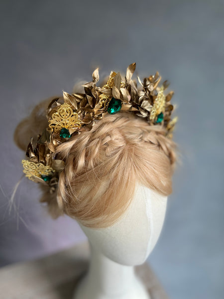 Golden and emerald flower crown