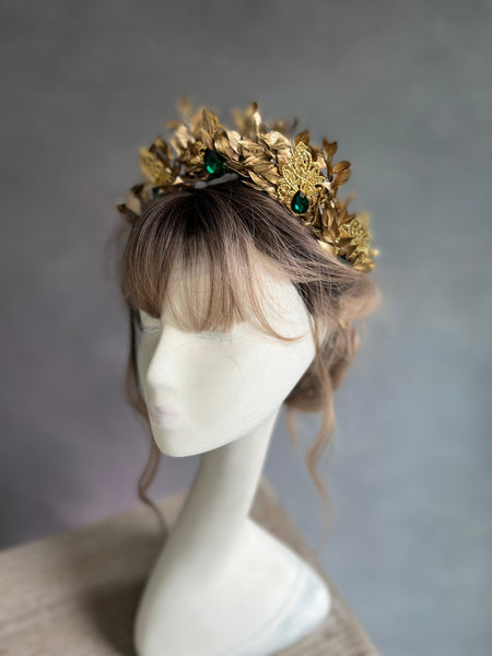 Golden and emerald flower crown