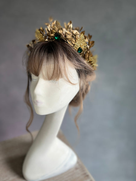 Golden and emerald flower crown
