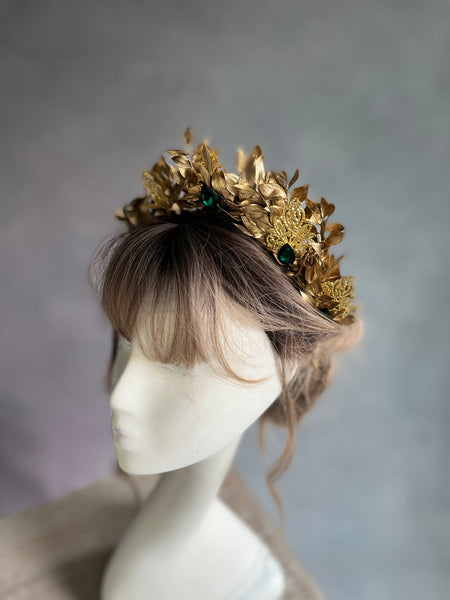 Golden and emerald flower crown